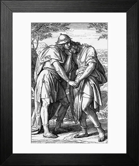 Framed Print : Illustration of Jonathan Comforting David Framed Print : Illustration of Jonathan Comforting David