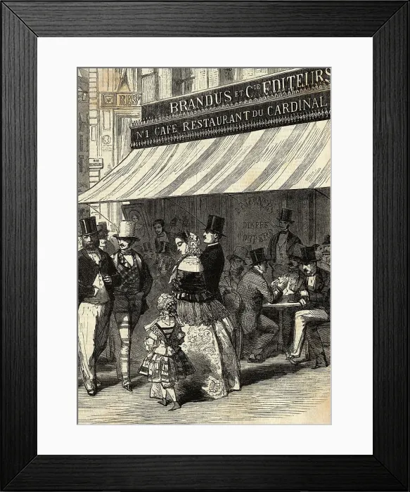Framed Print : Illustration of People at a Sidewalk Cafe in Paris Framed Print : Illustration of People at a Sidewalk Cafe in Paris