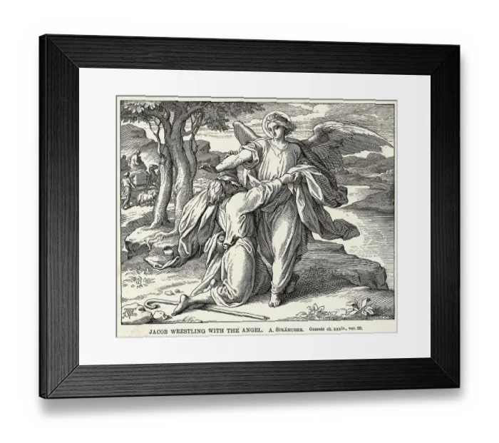 Framed Print : Jacob Wrestling with the Angel Illustration