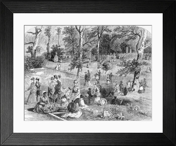 Framed Print : Illustration People Decorating Graves Framed Print : Illustration People Decorating Graves