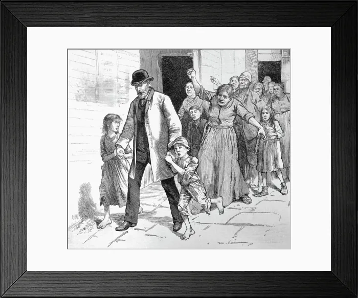 Framed Print : Illustration of Social Worker Removing a Child from Abusive Dwelling Framed Print : Illustration of Social Worker Removing a Child from Abusive Dwelling