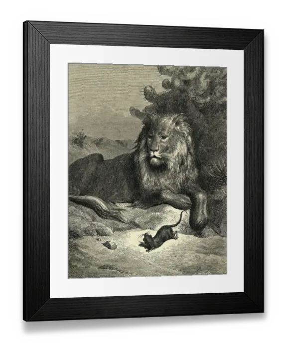 Framed Print : Illustration from Fontaine's The Lion and the Rat Framed Print : Illustration from Fontaine's The Lion and the Rat