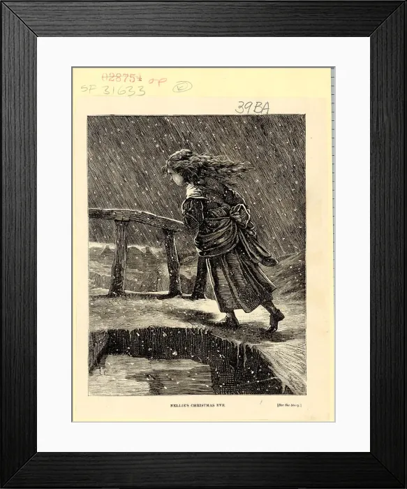 Framed Print : A Young Girl Crossing Bridge In Snow Framed Print : A Young Girl Crossing Bridge In Snow
