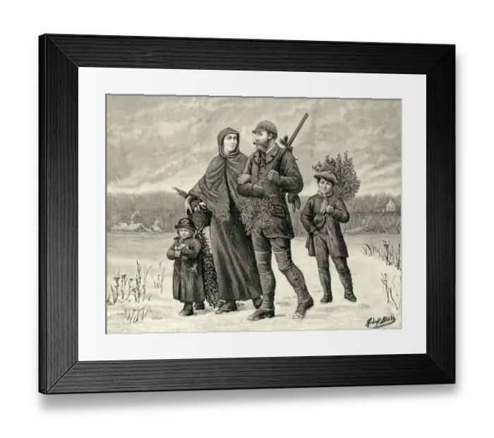 Framed Print : Family Returning Home After Gathering Supplies for Christmas