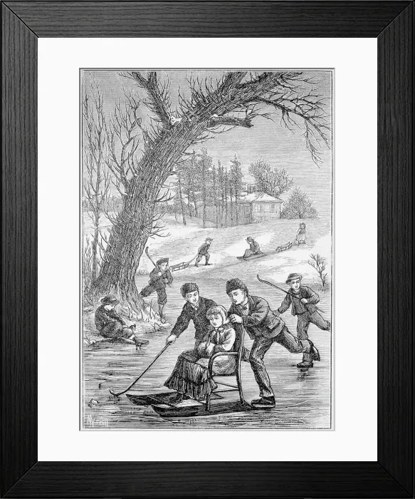 Framed Print : Children Playing On Ice On Winter Day Framed Print : Children Playing On Ice On Winter Day