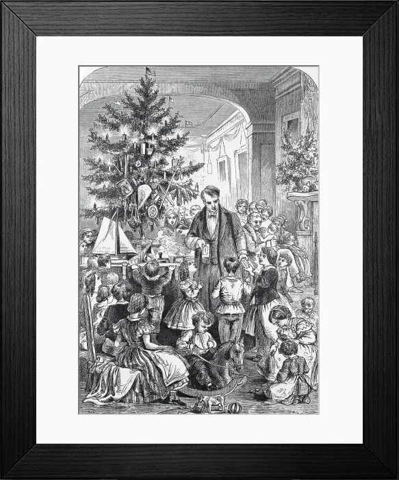 Framed Print : Illustration of Family and Friends Exchanging Gifts Framed Print : Illustration of Family and Friends Exchanging Gifts