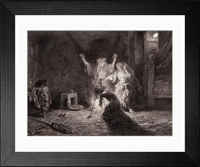 Framed Print : Illustration of Witches Brewing Potion Framed Print : Illustration of Witches Brewing Potion