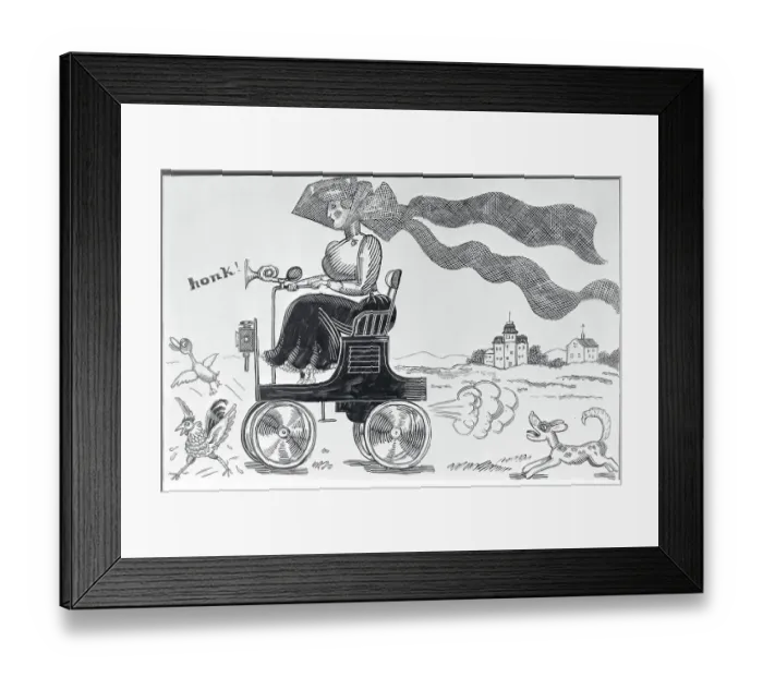 Framed Print : Illustration of Woman Driving Automobile Framed Print : Illustration of Woman Driving Automobile