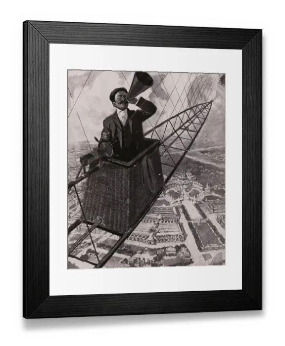 Framed Print : Illustration of Man in Air Balloon During Fair Framed Print : Illustration of Man in Air Balloon During Fair