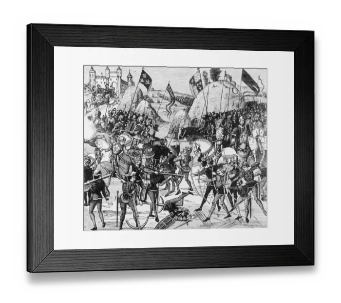 Framed Print : Illustration of the Battle of Crecy near Castle Framed Print : Illustration of the Battle of Crecy near Castle