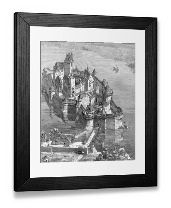 Framed Print : Illustration of Medival Water Castle Framed Print : Illustration of Medival Water Castle