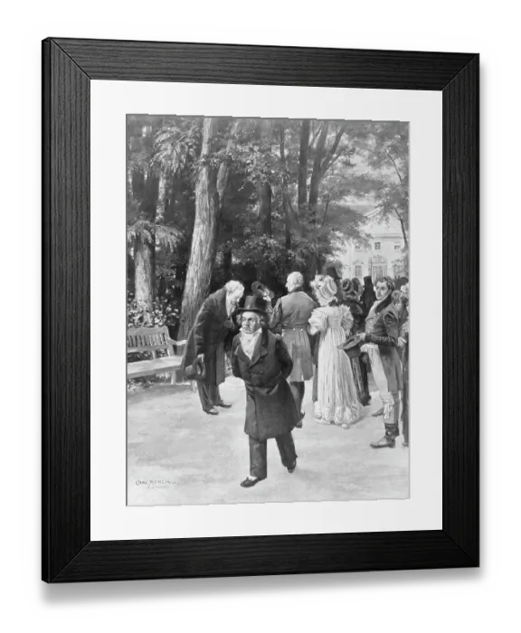 Framed Print : Illustration of Goethe and Beethoven with Crowd Outdoors by Carl Rohling
