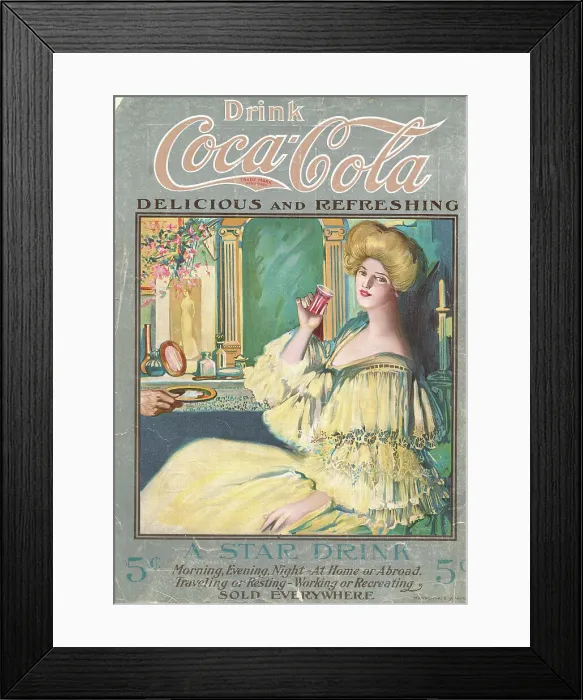 Framed Print : Illustration of a Young Woman Enjoying Coca Cola Framed Print : Illustration of a Young Woman Enjoying Coca Cola