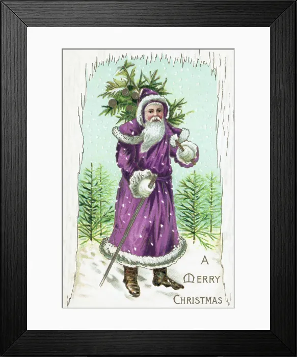 Framed Print : Christmas Card Depicting Santa Dressed in Purple Framed Print : Christmas Card Depicting Santa Dressed in Purple