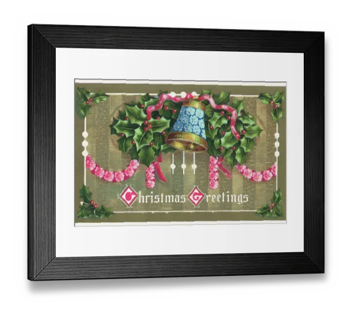 Framed Print : Christmas Card with a Bell and Holly Framed Print : Christmas Card with a Bell and Holly
