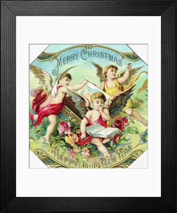 Framed Print : Holiday Card with Cherubs by Schmidt & Company Framed Print : Holiday Card with Cherubs by Schmidt & Company