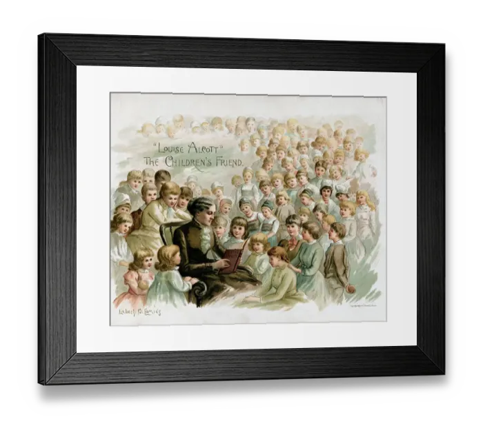 Framed Print : Colorful Illustration of Louisa Mae Alcott Reading to Children Framed Print : Colorful Illustration of Louisa Mae Alcott Reading to Children