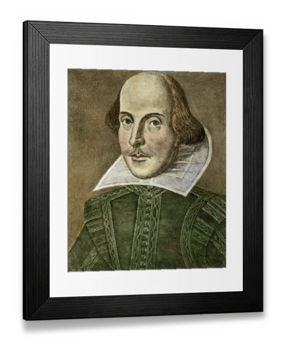 Framed Print : Hand-Colored Illustration of William Shakespeare after Martin Droeshout Framed Print : Hand-Colored Illustration of William Shakespeare after Martin Droeshout