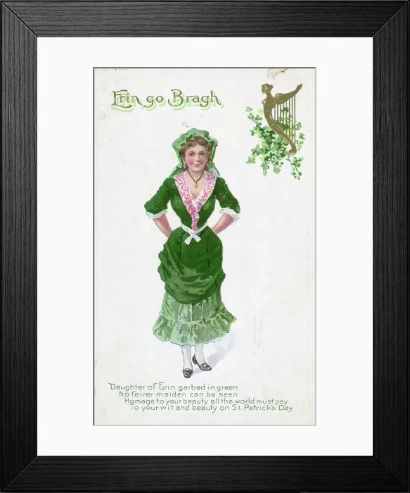 Framed Print : Irish Woman Dressed In Green On Card Framed Print : Irish Woman Dressed In Green On Card