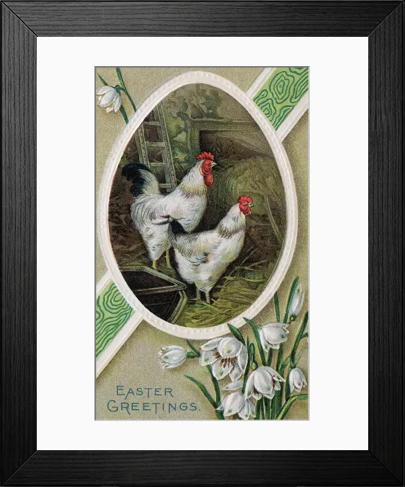 Framed Print : Greeting Card W / Chickens / Flowers / Illust Framed Print : Greeting Card W / Chickens / Flowers / Illust