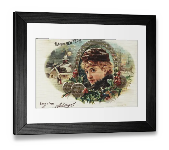 Framed Print : Woman In Frame On Greeting Card / Illus Framed Print : Woman In Frame On Greeting Card / Illus