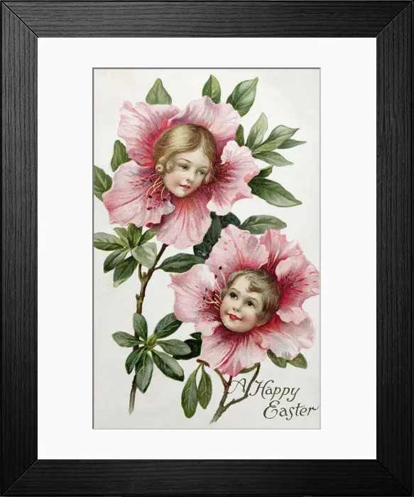 Framed Print : Easter Card / Two Girls In Orchids / Illus