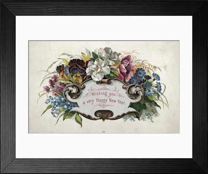 Framed Print : Antique New Year'S Greeting Card Framed Print : Antique New Year'S Greeting Card