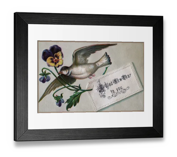 Framed Print : Small Card / Illus / Bird W / Flower, Card Framed Print : Small Card / Illus / Bird W / Flower, Card