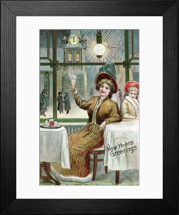 Framed Print : Women Seated In Cafe / New Years / Illus Framed Print : Women Seated In Cafe / New Years / Illus