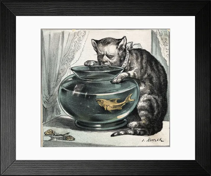 Framed Print : Polit Cartoon / Us Grant As Fish At Bowl Framed Print : Polit Cartoon / Us Grant As Fish At Bowl