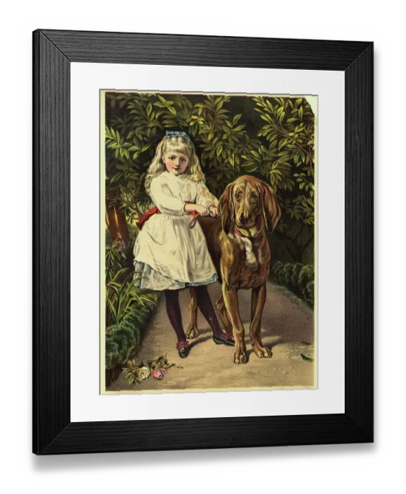 Framed Print : Little Girl Holding a Large Dog Framed Print : Little Girl Holding a Large Dog