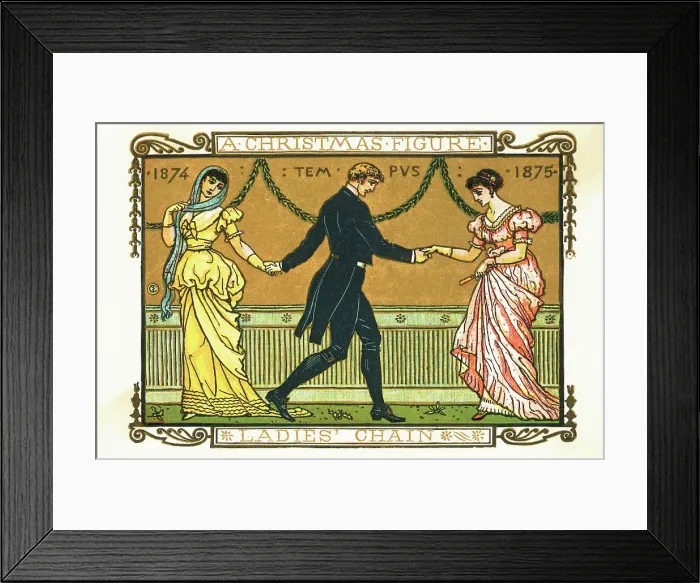 Framed Print : 19th-Century Illustration of a Man Dancing Between Two Women Framed Print : 19th-Century Illustration of a Man Dancing Between Two Women