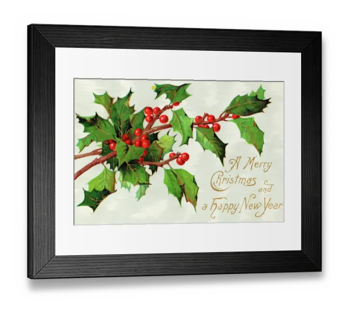 Framed Print : Holiday Greeting Card with Holly Branch Framed Print : Holiday Greeting Card with Holly Branch