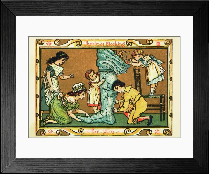 Framed Print : 19th-Century Illustration of Children with a Christmas Stocking Framed Print : 19th-Century Illustration of Children with a Christmas Stocking