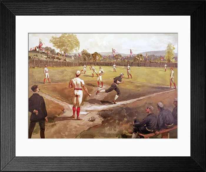 Framed Print : Illustration of a Baseball Game in Action Framed Print : Illustration of a Baseball Game in Action