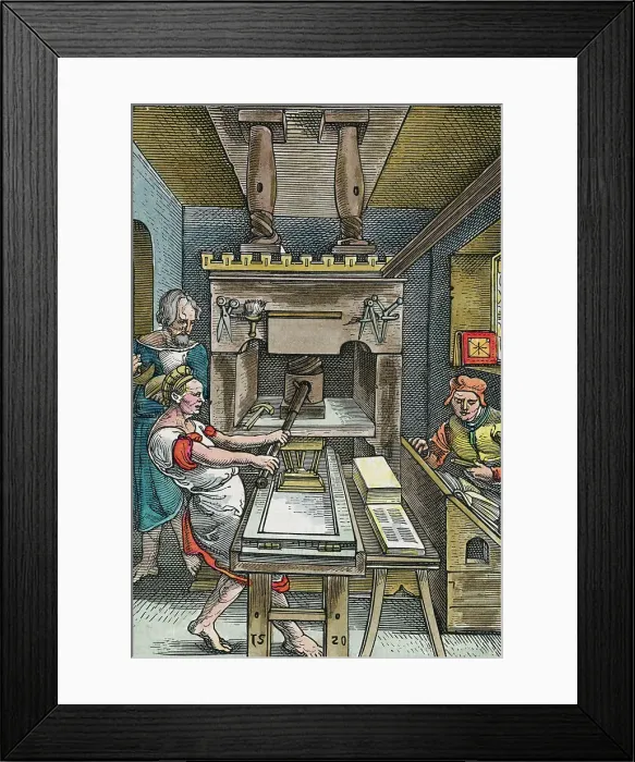 Framed Print : Illustration of a Printing Press of 1520 Framed Print : Illustration of a Printing Press of 1520