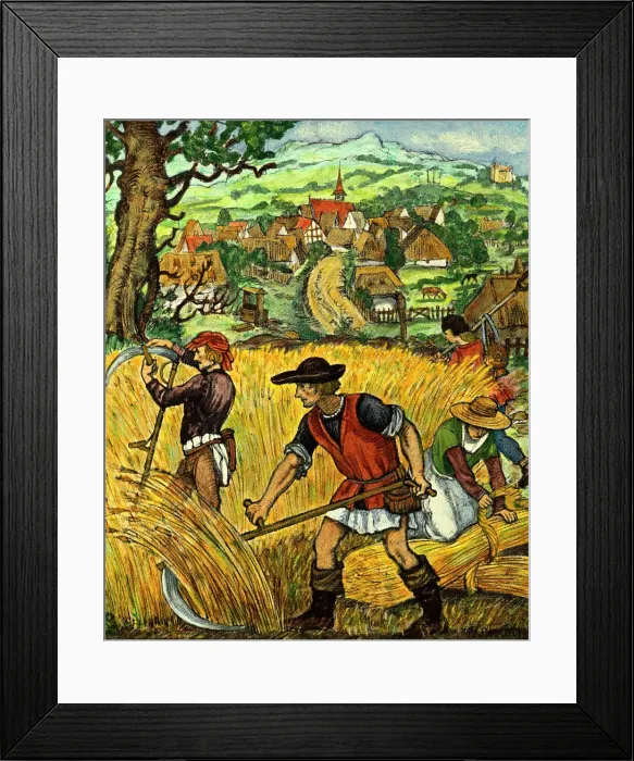 Framed Print : Peasants Harvesting Wheat Framed Print : Peasants Harvesting Wheat