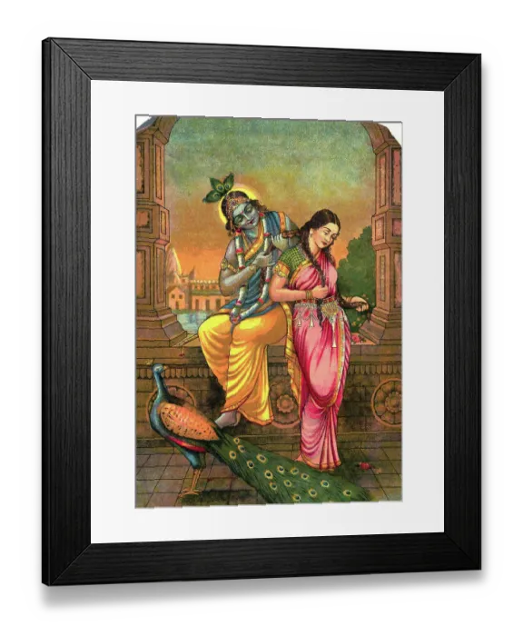 Framed Print : Illustration of Lord Krishna Braiding Hair of His Radha Framed Print : Illustration of Lord Krishna Braiding Hair of His Radha