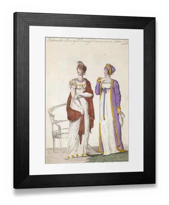 Framed Print : Fashionable Morning and Evening Dress as Worn in October, 1807 Illustration Framed Print : Fashionable Morning and Evening Dress as Worn in October, 1807 Illustration