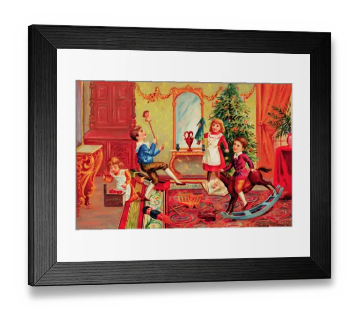 Framed Print : Illustration of Youngsters with Their Toys on Christmas Day Framed Print : Illustration of Youngsters with Their Toys on Christmas Day