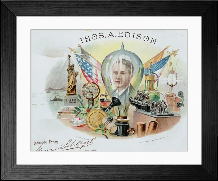 Framed Print : Color Lithograph Showing Inventions of Thomas Edison Framed Print : Color Lithograph Showing Inventions of Thomas Edison
