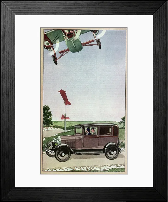 Framed Print : Illustration of Couple Riding in Car Underneath Airplane Framed Print : Illustration of Couple Riding in Car Underneath Airplane