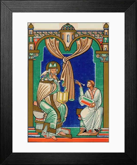Framed Print : 12th-Century Illustration of Pope Gregory I Dictating Homilies Framed Print : 12th-Century Illustration of Pope Gregory I Dictating Homilies