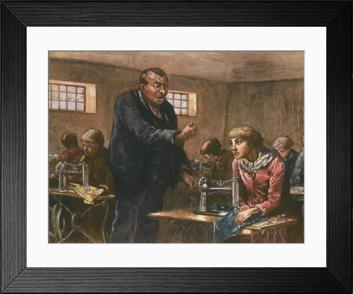 Framed Print : Scene in a Sweater's Factory Newspaper Illustration Framed Print : Scene in a Sweater's Factory Newspaper Illustration