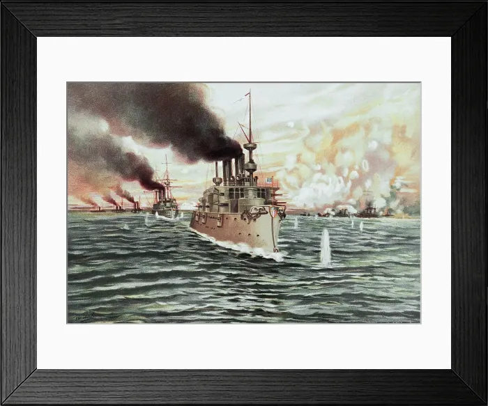 Framed Print : Lithograph of the U.S. Fleet Destroying the Spanish Fleet at Manila Framed Print : Lithograph of the U.S. Fleet Destroying the Spanish Fleet at Manila