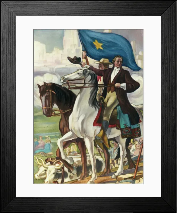 Framed Print : Illustration of Sam Houston Riding Horse into Houston Framed Print : Illustration of Sam Houston Riding Horse into Houston