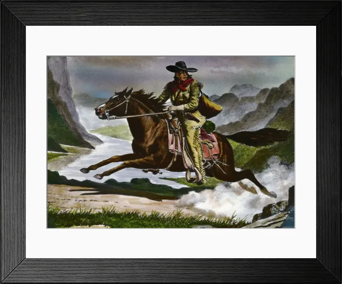 Framed Print : Illustration of Pony Express Rider on Horse Framed Print : Illustration of Pony Express Rider on Horse