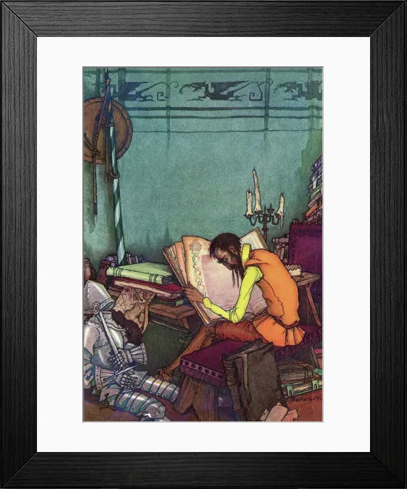 Framed Print : Illustration of Don Quixote Studying by Herman Bacharach Framed Print : Illustration of Don Quixote Studying by Herman Bacharach