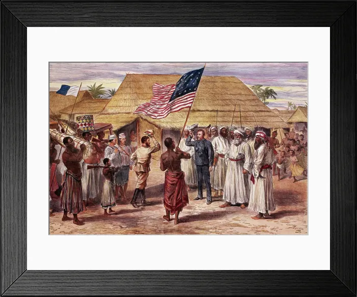 Framed Print : Drawing of Stanley and Livingston Meeting in Africa Framed Print : Drawing of Stanley and Livingston Meeting in Africa