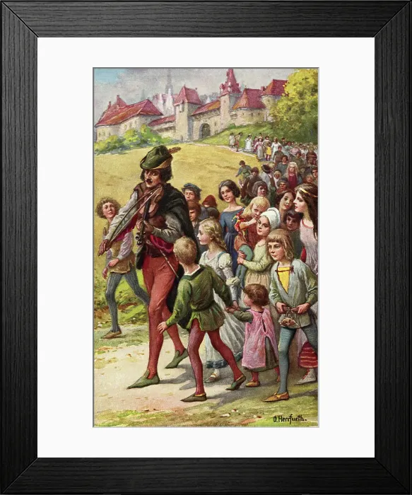 Framed Print : Book Illustration from The Pied Piper of Hamelin Fairy Tale Framed Print : Book Illustration from The Pied Piper of Hamelin Fairy Tale